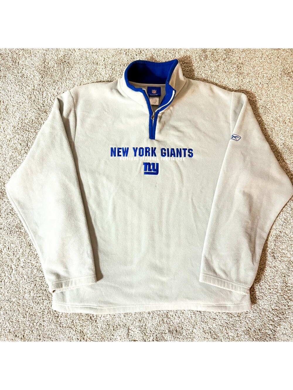 Reebok Era New York Giants NFL Retro Gray 1/4 Zip Fleece Pullover Jacket Men's L